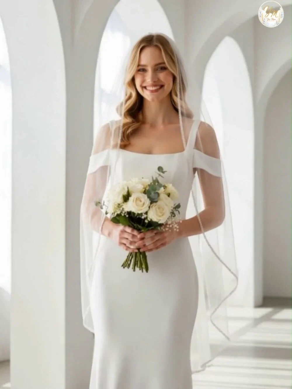 Bridal Veil with Comb Pearls Crystals Beaded Edge Tulle Fingertip Length